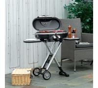 Outsunny Foldable Gas BBQ Grill 2 Burner Garden Barbecue Trolley w/ Lid Side Shelves Storage Pocket Piezo Ignition Thermometer