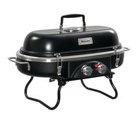 Outsunny Foldable Gas BBQ Grill 2 Burner Table Top Barbecue with Lid Piezo Ignition Thermometer for Camping Picnic Cooking, Aluminium Alloy