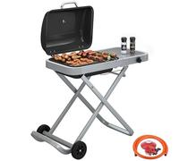 Outsunny Foldable Gas BBQ Grill with Side Table, Portable Gas Barbecue Grill with Folding Trolley, Thermometer, Grease Box, Wheels for Garden Party Camping Picnic Outdoor Cooking, 2.5 kW, Black