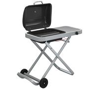 Outsunny Foldable Gas BBQ Grill with Side Table, Portable Gas Barbecue Grill with Thermometer, Grease Box, Wheels, 2.5 kW, Black