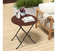 Outsunny Foldable Outdoor Coffee Table, Metal Frame Rattan Side Table, Brown