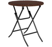 Outsunny Foldable Outdoor Coffee Table, Metal Frame Rattan Side Table, Brown
