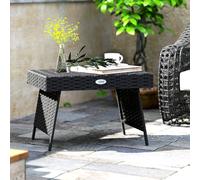 Outsunny Foldable Outdoor Coffee Table, Steel Frame Rattan Side Table, Black