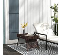 Outsunny Foldable Outdoor Coffee Table, Steel Frame Rattan Side Table, Black - Brown - Galvanised Steel, PE Rattan - 60cm x 41cm x 41cm
