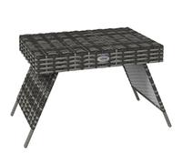 Outsunny Foldable Outdoor Side Table, Rattan Garden Coffee Table with Steel Frame, Space Saving Bistro Garden Furniture for Patio, Balcony, 60 x 41 x 41 cm, Mixed Grey Light Grey