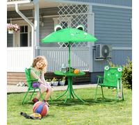 Outsunny Foldable Patio Kids Metal Picnic Table W/ Frog Umbrella Green 4-Piece