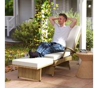 OUTSUNNY Foldable Rattan Garden Recliner Chair w/ Cushion, Footrest in Beige Outsunny Beige