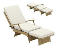 Outsunny Foldable Rattan Garden Recliner Chair w/ Cushion, Footrest, Beige, White
