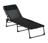 Outsunny Foldable Sun Lounger, Outdoor 4 Level Adjustable Backrest Reclining Chaise Chair, Steel Frame Recliner Chair for Camping, Hiking, Black Blue