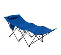 Outsunny Foldable Sun Lounger, Outdoor Tanning Sun Lounger Chair with Side Pocket, Headrest, Oxford Seat, for Beach, Yard, Patio, Dark Blue Blue