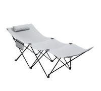 Outsunny Foldable Sun Lounger, Outdoor Tanning Sun Lounger Chair with Side Pocket, Headrest, Oxford Seat, for Beach, Yard, Patio, Light Grey Grey