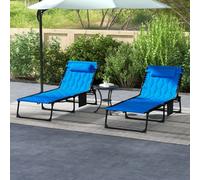 Outsunny Foldable Sun Lounger Set, 2 Pieces Sun Lounger w/ Padded Seat Blue