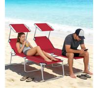 OUTSUNNY Foldable Sun Lounger Set of 2, 4 Level Adjustable Backrest in Red Outsunny Red