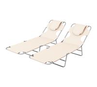 Outsunny Foldable Sun Lounger Set of 2, Beach Chaise Lounges w/ Reading Hole, Arm Slots, 5-Position Adjustable Backrest, Side Pocket Aosom UK