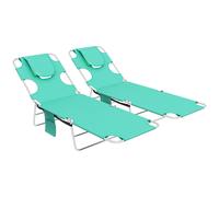 Outsunny Foldable Sun Lounger Set of 2 w/ Reading Hole, Portable Sun Lounger w/ 5 Level Adjustable Backrest, Reclining Lounge Chair w/ Side Aosom UK