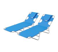 Outsunny Foldable Sun Lounger Set of 2 with Reading Hole, Portable Sun Lounger with 5 Level Adjustable Backrest, Reclining Lounge Chair Aosom UK