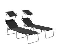 Outsunny Foldable Sun Lounger Set of 2 with Sun Shade & Adjustable Backrest - Black