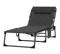 Outsunny Foldable Sun Lounger Set with 5-level Reclining Back, Outdoor Tanning Chairs Sun Loungers with Build-in Padded Seat, Side Pocket, Headrest for Beach, Patio, Black Khaki