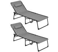 Outsunny Foldable Sun Lounger Set with 5-level Reclining Back, Outdoor Tanning Chairs w/ Padded Seat, Outdoor Sun Loungers with Side Pocket Aosom UK
