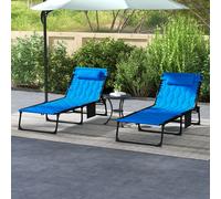Outsunny Foldable Sun Lounger Set, 2 Pieces Sun Lounger w/ Padded Seat Blue