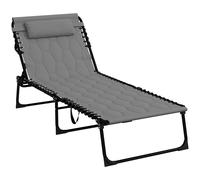 Outsunny Foldable Sun Lounger with 5-level Reclining Back, Outdoor Tanning Chair w/ Padded Seat, Outdoor Sun Lounger with Side Pocket Aosom UK