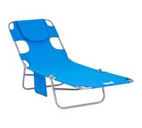 Outsunny Foldable Sun Loungers Beach Chaise Lounge Blue | Reading Hole, Arm Slots, 5-Position Adjustable Backrest, Side Pocket, Pillow, Garden, Beach, Camping