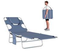 Outsunny Foldable Sun Loungers Beach Chaise Lounge Grey | Reading Hole, Arm Slots, 5-Position Adjustable Backrest, Side Pocket, Pillow, Garden, Beach, Camping