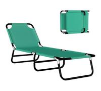 Outsunny Foldable Sun Loungers Oxford Fabric Green | 5-Position Adjustable Backrest, Outdoor Portable Recliner Chaise Lounge Chair, Patio Beach Garden Camping,