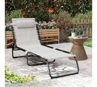 Outsunny Folding Beach Chair Chaise Lounge 4 Adjustable Positions, Cream White