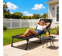 OUTSUNNY Folding Beach Chair Chaise Lounge 4 Adjustable Positions in Jet Black Outsunny Jet Black