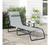 OUTSUNNY Folding Beach Chair Chaise Lounge 4 Adjustable Positions in Pale Grey Outsunny Pale Grey