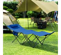Outsunny Foldable Sun Lounger w/ Side Pocket, Oxford Headrest Sun Lounger, Blue - Blue - Steel, Oxford Fabric - 180cm x 58cm x 66cm