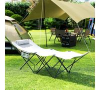 Outsunny Foldable Sun Lounger w/ Side Pocket, Oxford Headrest Sun Lounger, Grey, Light Grey