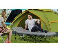 Outsunny Folding Camping Cot Bed with Mattress and Pocket: Grey