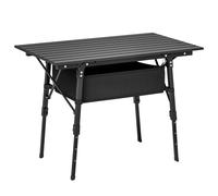 Outsunny Folding Camping Table, 90 x 55 cm Height Adjustable Portable Collapsible Table, 3ft Lightweight Aluminium Rollup Picnic Table with Storage Basket for Outdoor Garden Party BBQ, Black Black