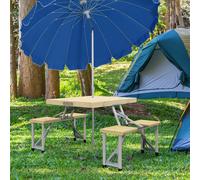 Outsunny Folding Camping Table and Chairs with Umbrella Hole, Aluminium Frame - 86L x 72.5W x 67Hcm