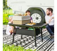 Outsunny Folding Camping Table w/ Adjustable Height, Storage Basket, Black - 90L x 55W x 66H cm