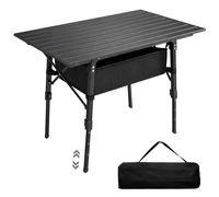 Outsunny Folding Camping Table W/ Adjustable Height, Storage Basket, Black