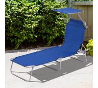 Outsunny Folding Chair Sun Lounger W/ Sunshade Garden Recliner Hammock Blue