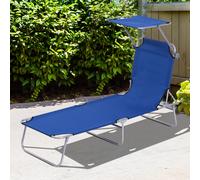 Outsunny Folding Chair Sun Lounger With Sunshade Garden Recliner Hammock - Blue, Blue