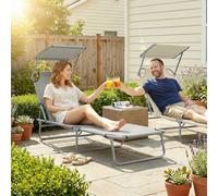 Outsunny Folding Chair Sun Lounger With Sunshade Garden Recliner Hammock - Grey, Grey
