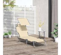 Outsunny Folding Chair Sun Lounger W/ Sunshade Garden Recliner Hammock In Beige Beige