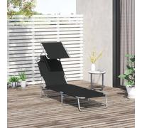 OUTSUNNY Folding Chair Sun Lounger w/ Sunshade Garden Recliner Hammock in Black Outsunny Black