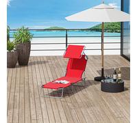 Outsunny Folding Chair Sun Lounger W/ Sunshade Garden Recliner Hammock Red