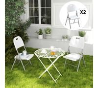 Outsunny 2PCS Folding Chair with Steel Frame, Garden Chair Set, White, White