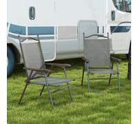 Outsunny Folding Chairs Set, Breathable Mesh Fabric Seat, Mixed Brown - Dark Grey - Steel, Mesh Fabric - 56cm x 62cm x 97cm