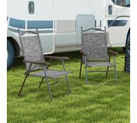Outsunny Folding Chairs Set, Breathable Mesh Fabric Seat, Grey