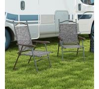 Outsunny Folding Chairs Set, Breathable Mesh Fabric Seat, Grey
