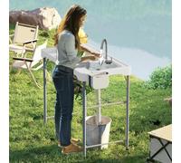 Outsunny Folding Fish Cleaning Table Camping Sink Table with Faucet, White