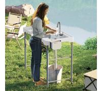 Outsunny Folding Fish Cleaning Table Camping Sink Table with Faucet, White